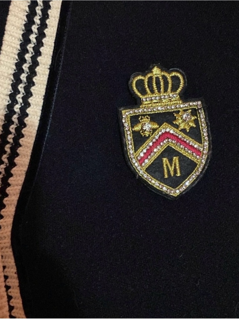Maje Black Cardigan with Cream Trim and Gold Logo